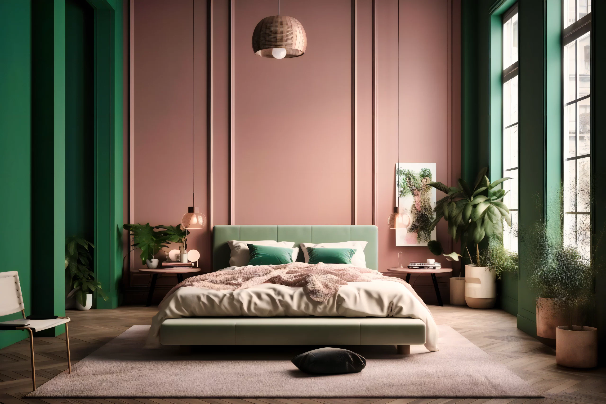 Pink green interior decor ideas 5